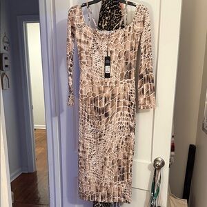 Fashion Nova Brown Animal Print Long Sleeve Dress